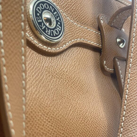 Dooney & Bourke Davis Leather Logo Lock Tote Bag - Brown with Red Interior - Picture 10 of 15